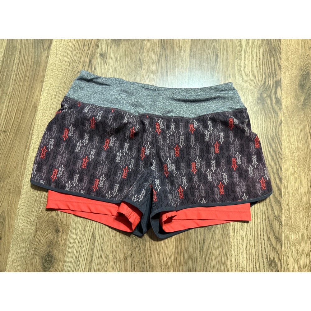 MPG Sport Shorts Women Size S Gray Red 2-in-1 Running Patterned Athletic Gym